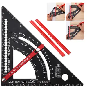 Carpenter Square,7 inch Square Ruler Set,Framing Square,Carpenter Tools and 2 Pencils Combination Square,Adjustable Angle Triangle Ruler Hardware Metal
