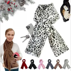 Faux Fur  scarf with Hidden Zipper Pocket, Warm Pull-Through Neck Scarf, Holds Phone, Cards, Keys