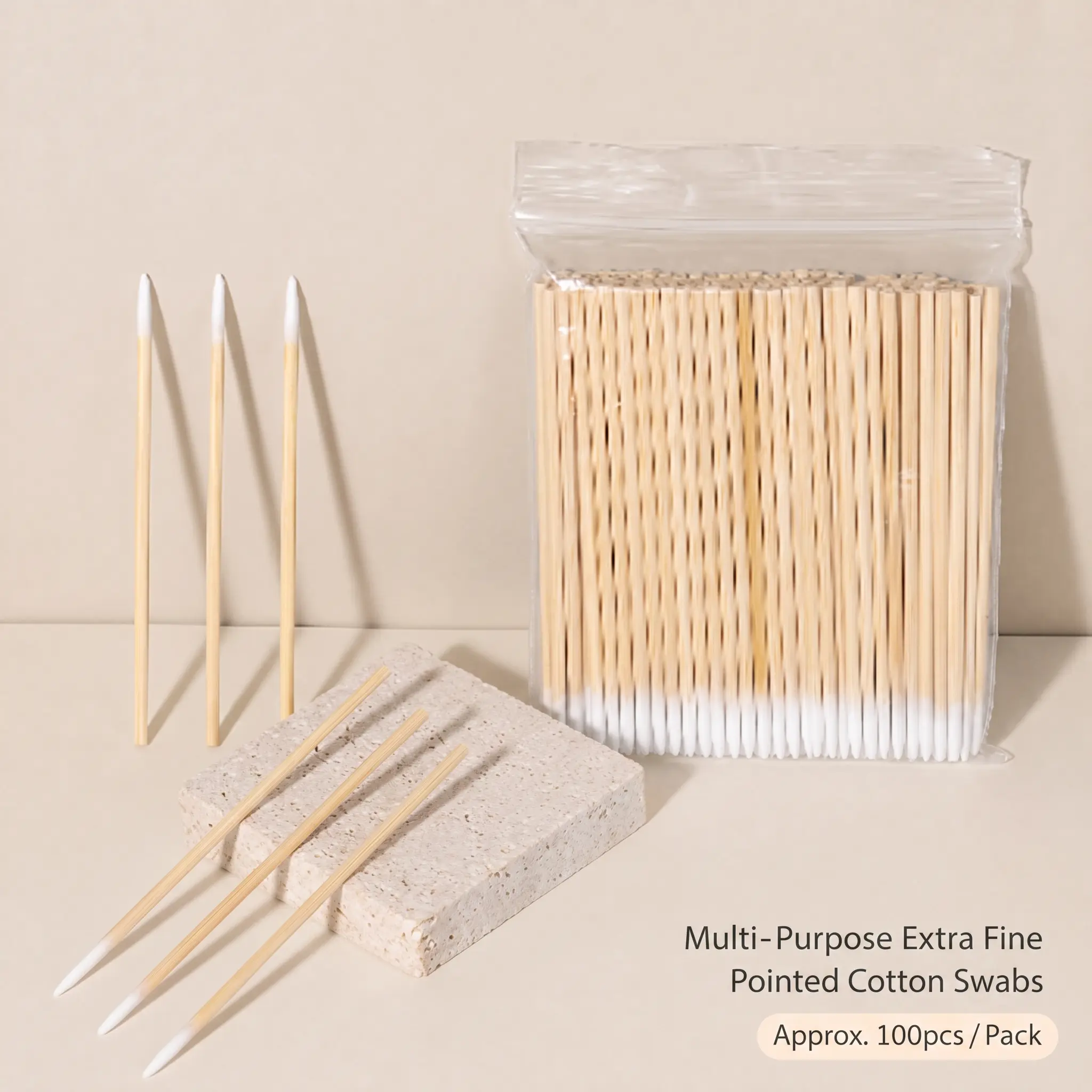 100-Pack Ultra-Fine Pointed Cotton Swabs, Home Care Cleaning Swabs for Nail Art Gap Cleaning, Makeup Essential