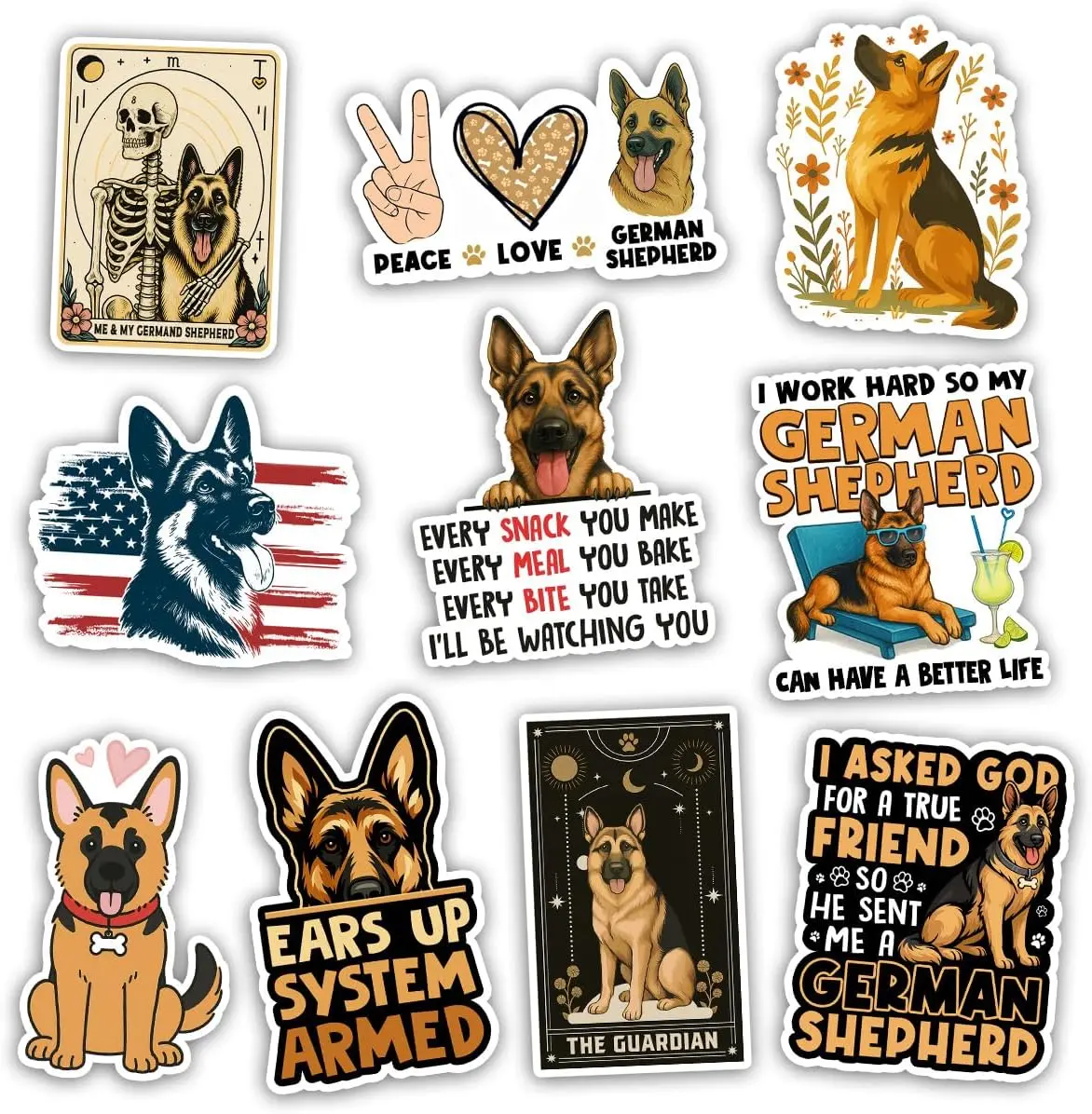 German Shepherd Sticker Pack, German Shepherd K9 Police Dog Sticker, Gift for Pet Owner Dog Mom Dad, Puppy Lover Decoration for Laptop Tablet Water Bottle Luggage Helmet Vehicles