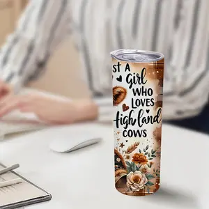 20oz Highland Cow Print Stainless Steel Insulated Cup with Lid and Straw, Perfect for Hot & Cold Drinks, Office Outdoor Camping Gift