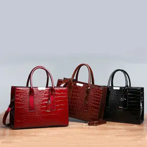 Women Crocodile Pattern Satchel Tote Pu Leather Shoulder Bag Top-handle Handbags Purple for Thanksgiving Gifts