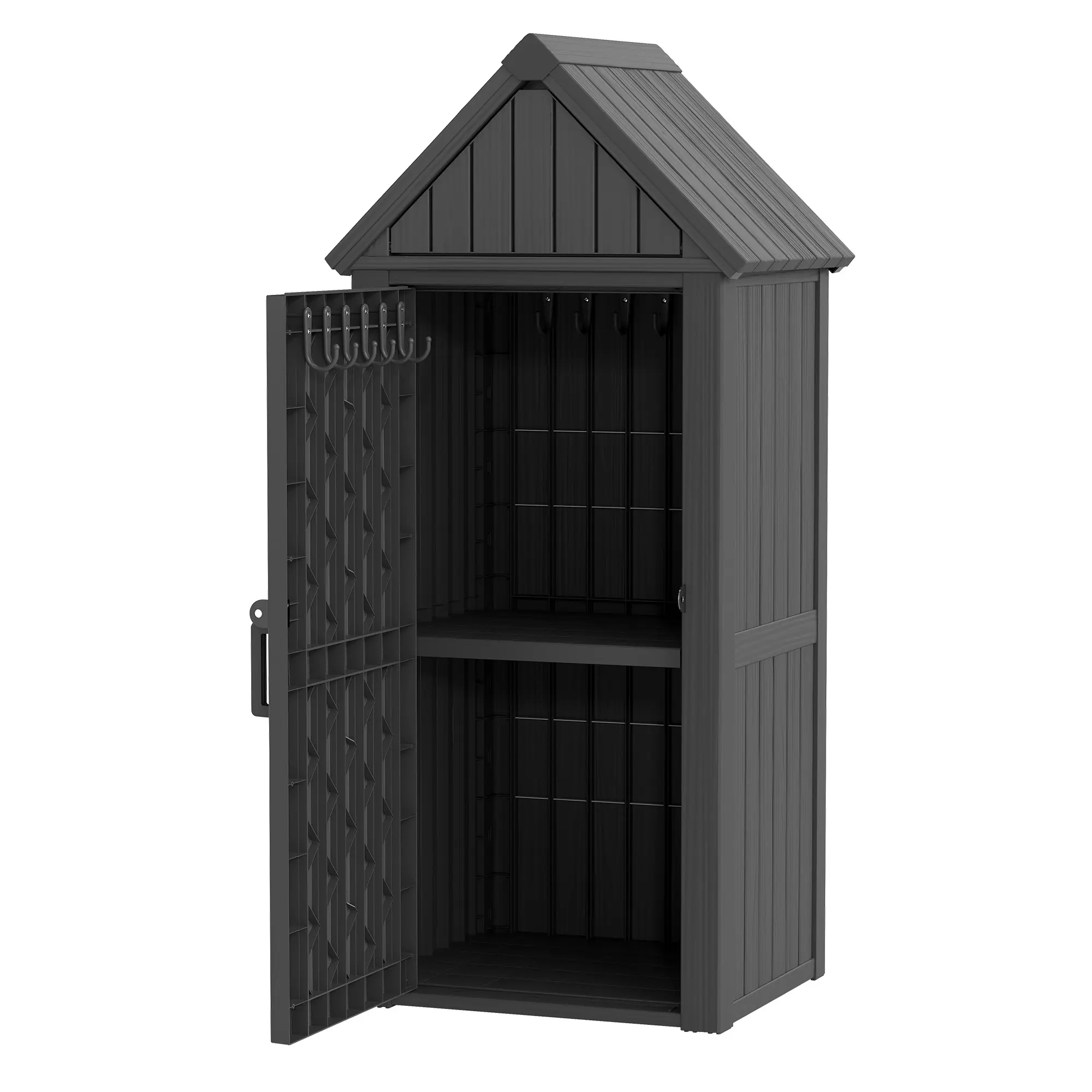 Vertical Outdoor Rectangular Storage Shed Organizer - Lockable Door, Weatherproof, UV-Resistant, Dismantle-Easy Single Unit Garden Tool Cabinet for Backyard, Patio