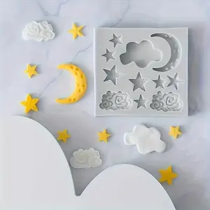 1pc, Moon Star Cloud Cake Decoration Mold Silicone Baking Mold - Create Stunning Moon, Star, and Cloud Candy Decorations for DIY Cakes and Baked Goods - Perfect Kitchen Gadget for Home Bakers and Pastry Chefs