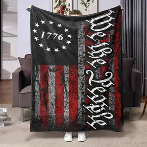 American Flag & Letter Pattern Blanket, Soft Comfortable Throw Blanket, Cool Bedroom Bedding Blankets, Air-conditioned Room Blanket, Warm Nap Blanket for Home Office