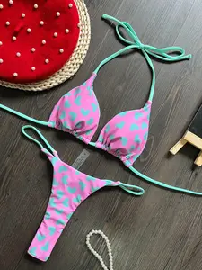 Two-Piece Set Women's Heart Print Bikini Set, Casual Swim Top & Swim Bottom Two-piece Swimsuit for Beach Holiday Vacation, Ladies Swimwear for All Seasons, Beach Bathing Suit, Swimsuit Style Bikini