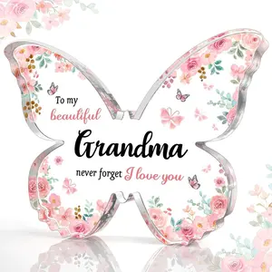 Butterfly Shaped Acrylic Keepsake, Flower Pattern Acrylic Ornament, Grandma Birthday Gift, Home Decor for Living Room Bedroom, Signs, Acrylic Plaque Sign, Home Decoration, Acrylic Desktop Decoration, Home Decor Gifts
