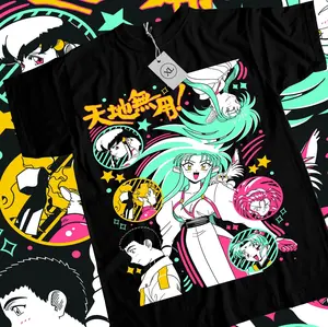 Unisex Tenchi Muyo In Love Anime Print T-Shirt, Classic Japanese Manga Graphic Apparel, Breathable Casual Otaku Crewneck Short Sleeve, Men's/Women's Tops S-5XL