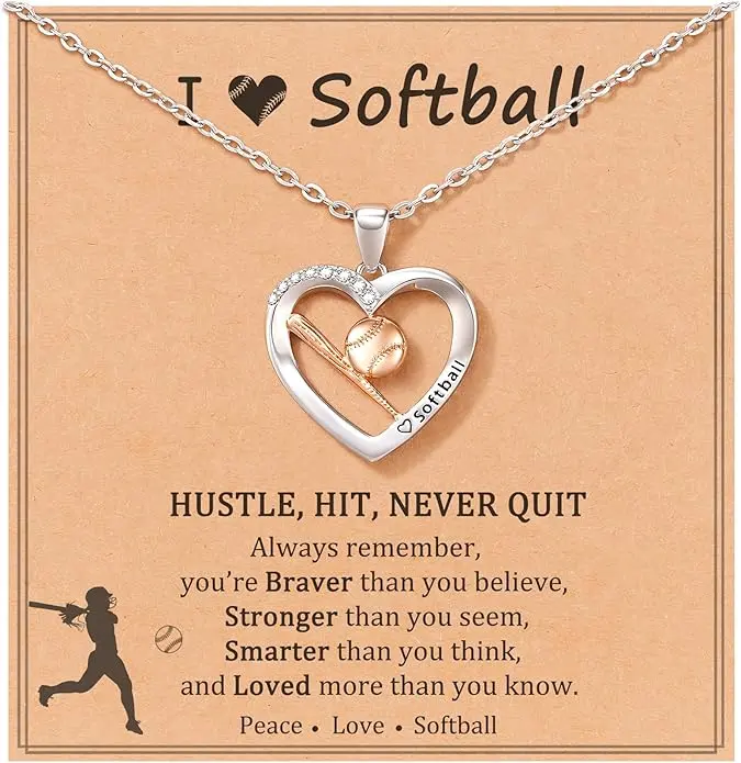 Softball Pendant Necklace for Girls and Teens, Cute Stainless Steel Sports Jewelry with 18+2" Adjustable Chain, Christmas Gift for Daughter, Sports Theme, Alloy Metal, Adjustable Size