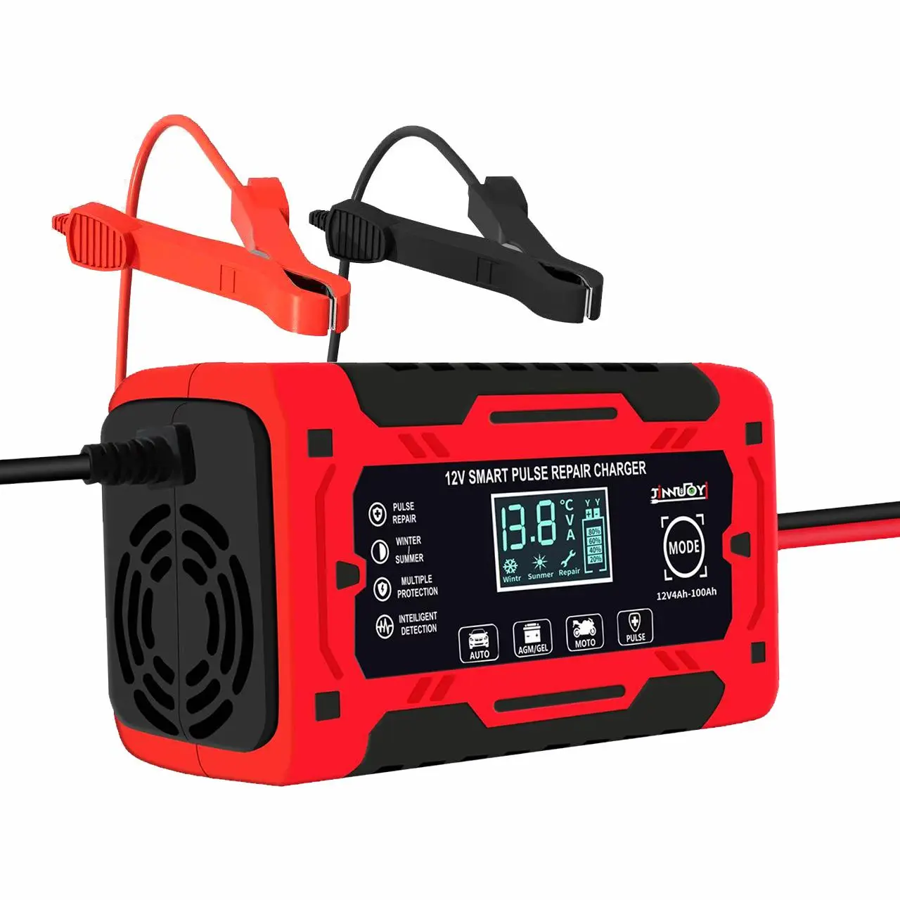 12V Car Battery Charger, Smart Fully Automatic Automotive Repair Charger with Temperature Compensation Function, Suitable for Car, Truck, Motorcycle, and Marine Lead-acid Batteries
