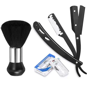 Professional Straight Edge Barber Razor w/ 100 CROWN Single Edge Razor Blades | Straight Razors for Men | Barbershop Accessories | Mens Shaving Knife & Shavette - Black