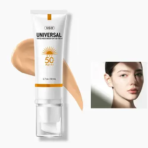 VGO Universal Tinted Moisturizer, SPF 50+, is an earthy - yellow liquid usable as foundation. It's a facial sunscreen with a squeeze - type design, offering skin repair, moisturization, and hydration.