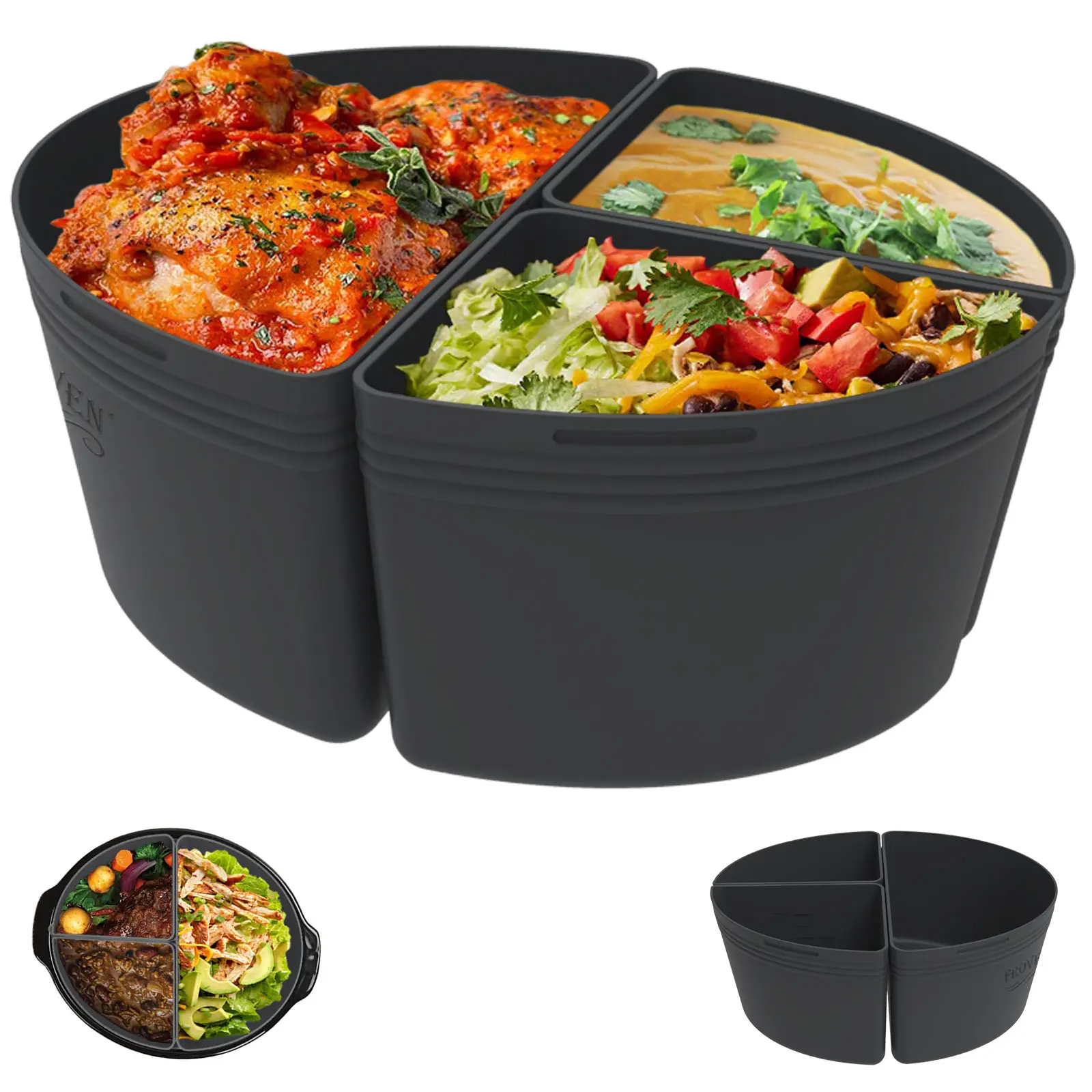 FROVEN Slow Cooker Divider 6 QT Reusable Silicone Liners for Crock Pot Oval Shape Leakproof Dishwasher Safe for Most 6 Quart Cookers Cooking Accessories Meal Prep Food Storage