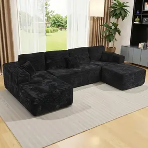 ModMood Boneless Corduroy Cloud Sofa,【2 Packages】, 7 FREE Pillows, Modular U-Shaped Couch with Movable Ottoman, Deep Seat, No Assembly, Soft Plush Corduroy Fluffy Memory Foam Contemporary Trendy Design Minimalist Big Families outdoorfun