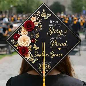 Personalized Graduation Acrylic Cap Topper, If You Knew My Story Class of 2026 Custom Name Grad Cap Decorations Proud Daughter Graduation Gift Floral Butterfly Cap