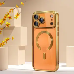 Luxury Aesthetic Transparent Magnetic Wireless Charging Protective Soft Case for iPhone 17/16/15/14/13/12/11 Pro Max Plus Air, Lens Protection, Shockproof Armor