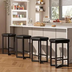Garvee Set of 4 Modern Backless Bar Stools – 24" Counter Height Barstools with Upholstered PU Leather with Metal Footrest, Perfect for Kitchen Island, Home Bar, Dining Room