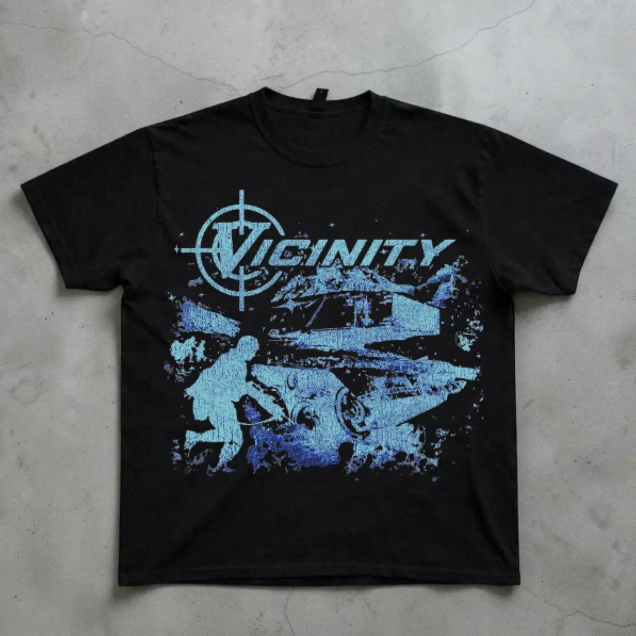 Men's Black T-shirt, Y2K Vicinity Blue Graphic Tee, Vicinity Y2K Graphic T-Shirt, Vintage Blue Streetwear Tee, Cyber Grunge Graphic Shirt, Oversized Aesthetic Tee, Unisex Urban Fashion Shirt