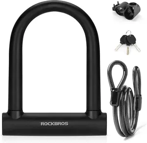 ROCKBROS Bike U Lock with Cable Heavy Duty Bicycle U Shackle 21mm U-Lock 4 ft Cable Mounting Bracket Scooter Motorcycles