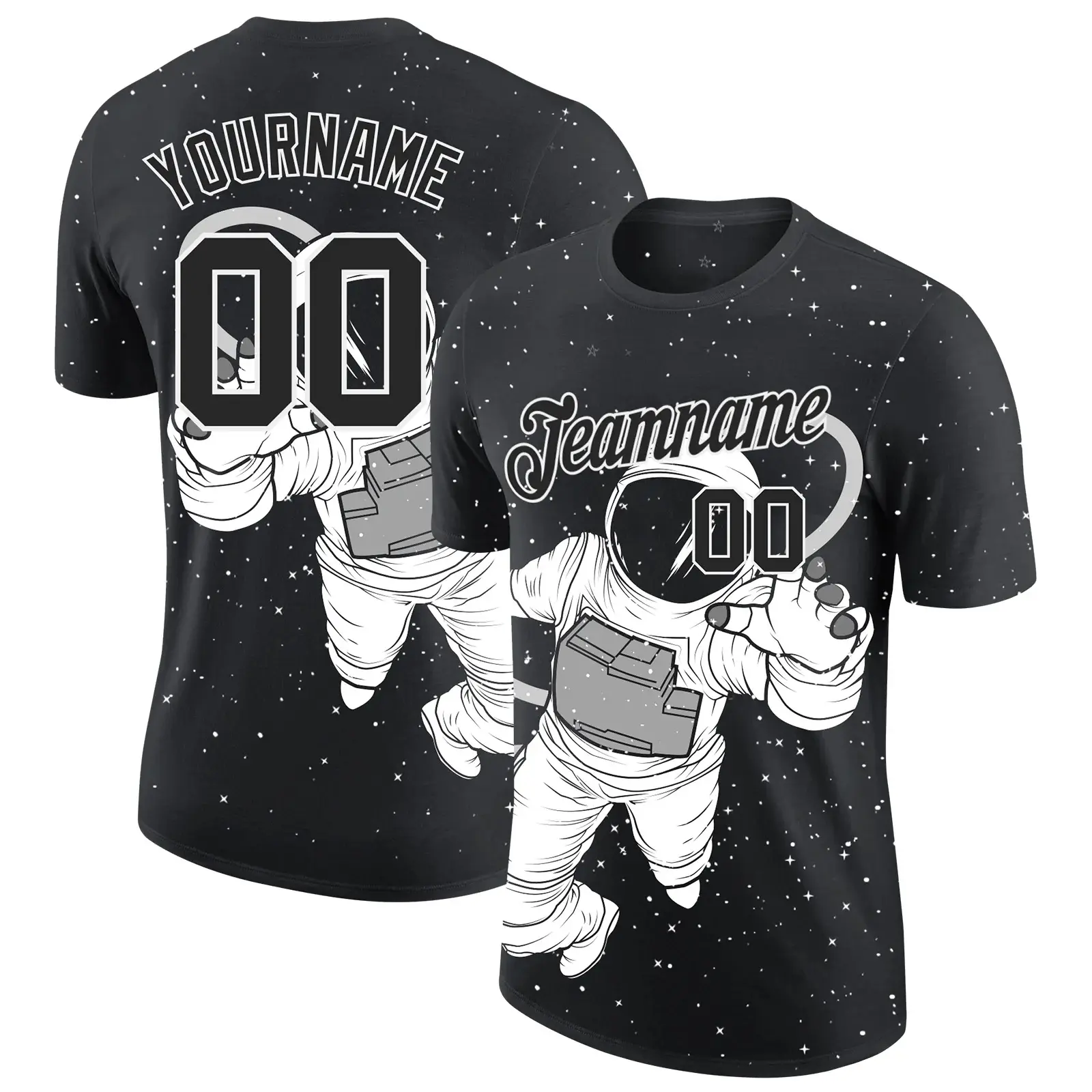 Custom 3D Astronaut Performance Pattern Sports T-Shirt – Personalized Name & Number Performance Tee, Breathable Quick-Dry Athletic Shirt, Sports, Training & Everyday Streetwear