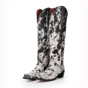 2025 new leopard print imitation horsehair knight boots western cowboy boots1123