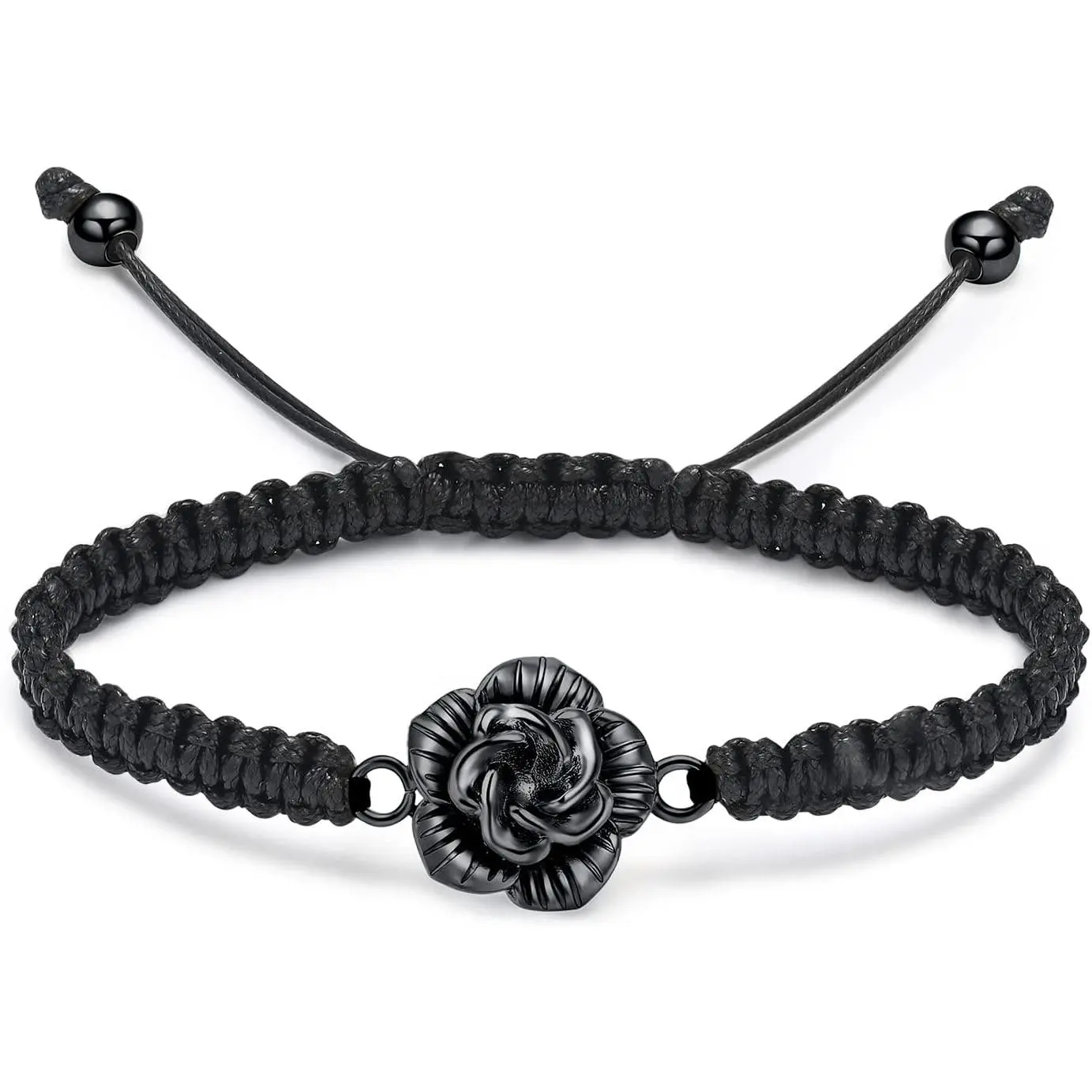 Rose Flower Cremation Bracelet for Ashes for Women Handmade Braided Rope Adjustable Bangle Keepsake Stainless Steel Urn Memorial