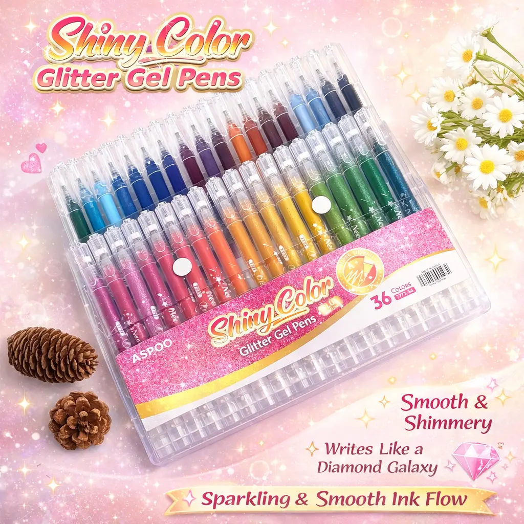 36-Color Metallic Glitter Gel Pens - Magic Pens for Unisex Students & Artists, Safe Kid-Friendly Office Stationery Writing Tools, Smooth Ink Flow, Bright Pigment, Spark Dazzling Pearlescent Shine, Ideal for Journaling & DIY Crafts