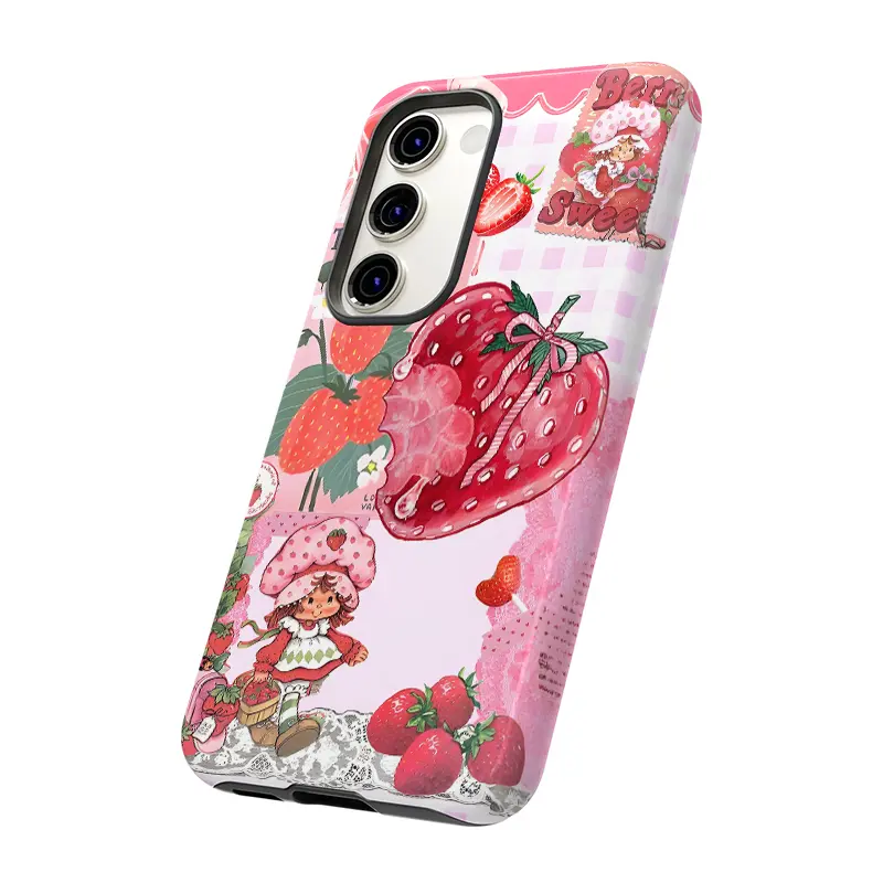 Strawberry Shortcake Personalized Mobile Phone Case, Shockproof Rugged Dual-Layer Soft TPU & Hard Bumper Shell Accessories for Samsung S25 S24 S23 S22 S21 NOTE20 Ultra A71 A56 A36