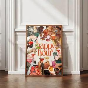 Vintage Cocktail Print: Happy Hour Bar Cart Art, Printed Poster, Furniture Decor, Bedroom Personalized Decor, Ideal Gift