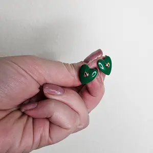 Frida's Dream Green Heart-Shaped Earrings - Smaller Size, Enameled, Stainless Steel, Fashion Jewelry for Women, High-Quality Online Accessory
