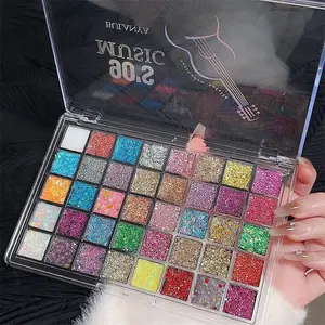 A box of 40-color sequin eyeshadow palette, Multicolor eyeshadow palette, Shimmering Eyeshadow Palette, long-lasting eye makeup, blue, green, red and yellow, pearlescent matte multi-color stage makeup, fine glitter gold makeup