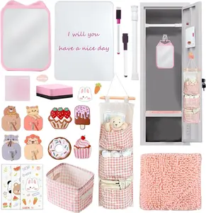 Locker Accessories Kit with  Whiteboard, Mirror, Hook, Rug, Storage Bag, Pen Holder -  to School Essentials for Girls' Locker Organizer