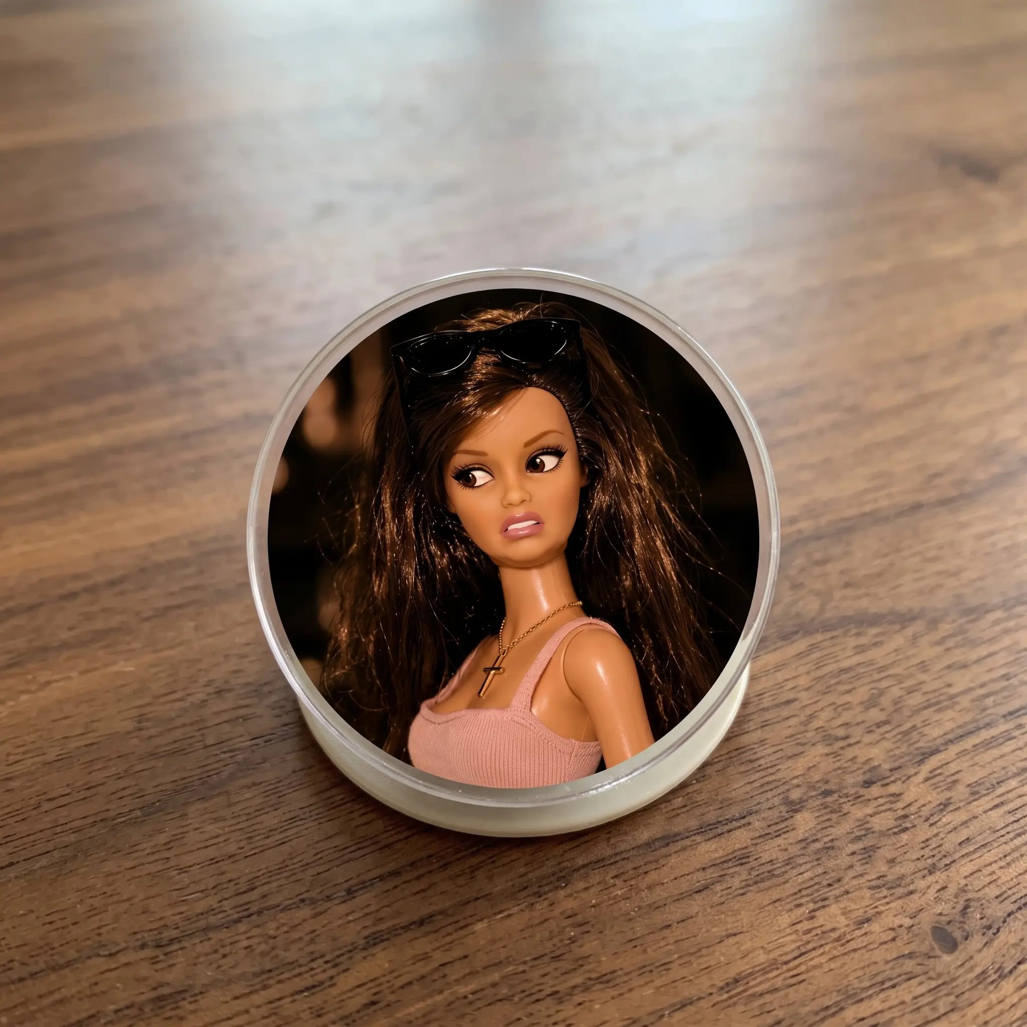 Brunette Fashion Doll Side Eye Magnetic Phone Grip & Stand, Sassy Retro Doll Kindle Grip, Funny Girly Phone Accessory
