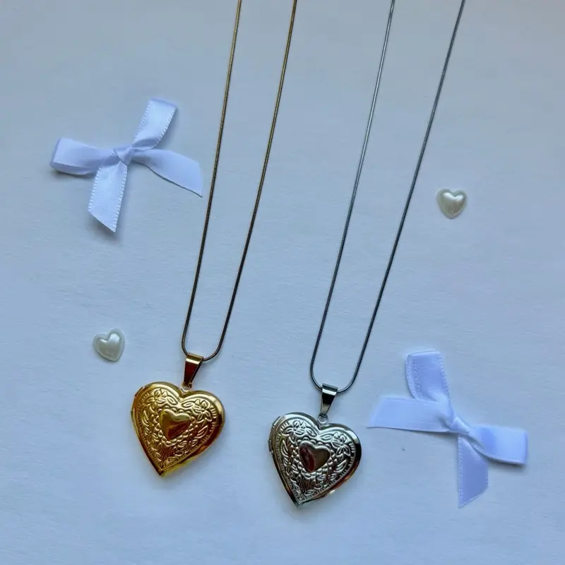 The Lana Locket Necklace | Heart locket silver and gold, stainless steel, engraved heart pendant, gift ideas for gf, coquette, dainty locket, snake chain, heart jewelry,
