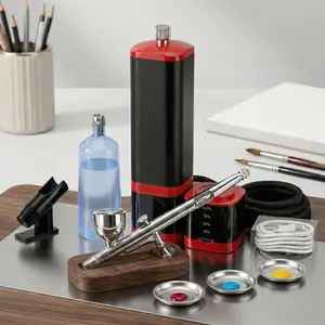 Air brush kit, with Air Compressor,Dual-Action Spray Gun,0.3mm fine airbrush, equipped with an additional removable battery.Suitable for painting, nail art, model painting, and more.