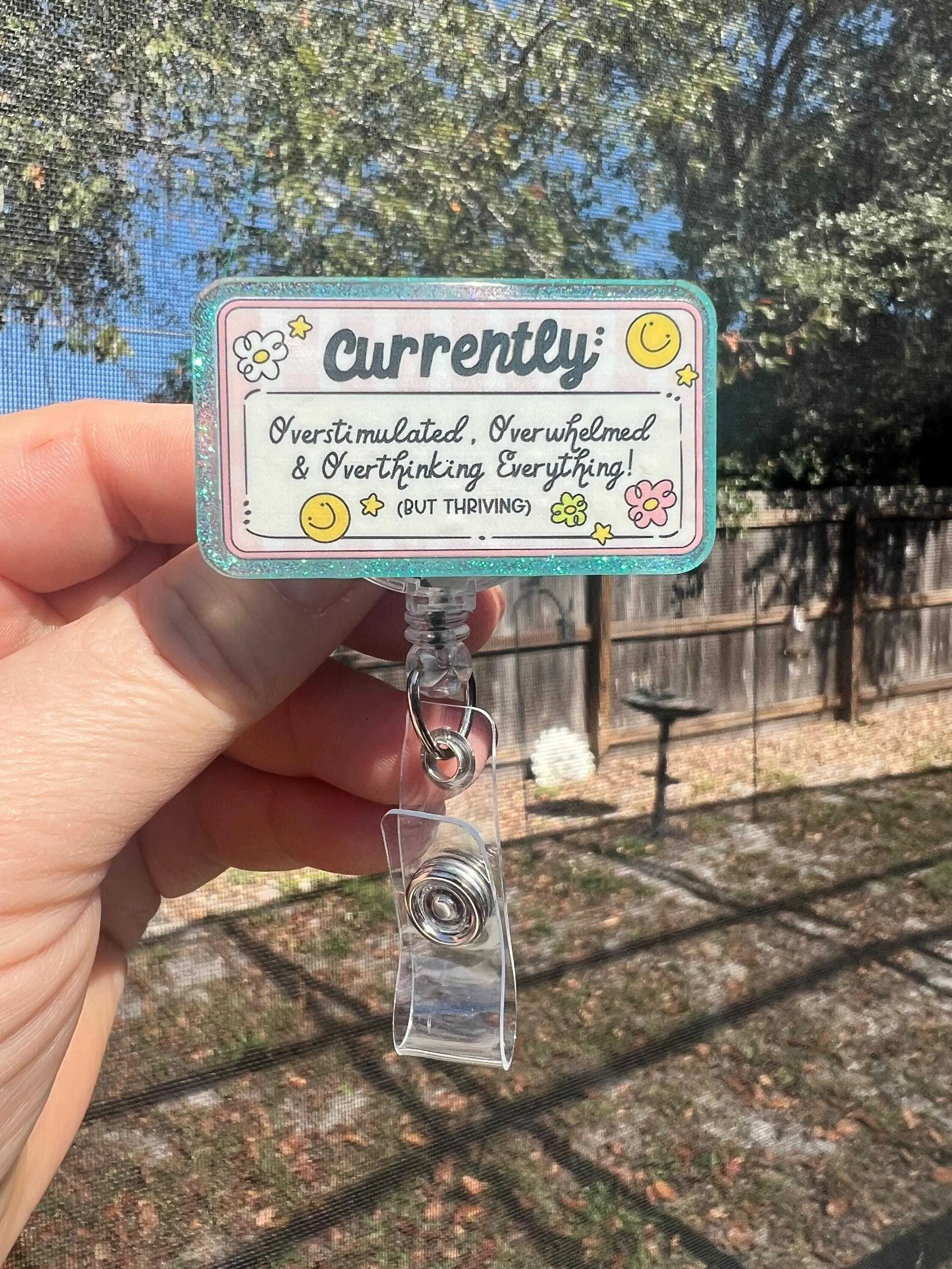 Funny badge reel…overstimulated overwhelmed and overthinking. Fridge magnet available. Teacher/student ID. Nurse or medical staff badge.