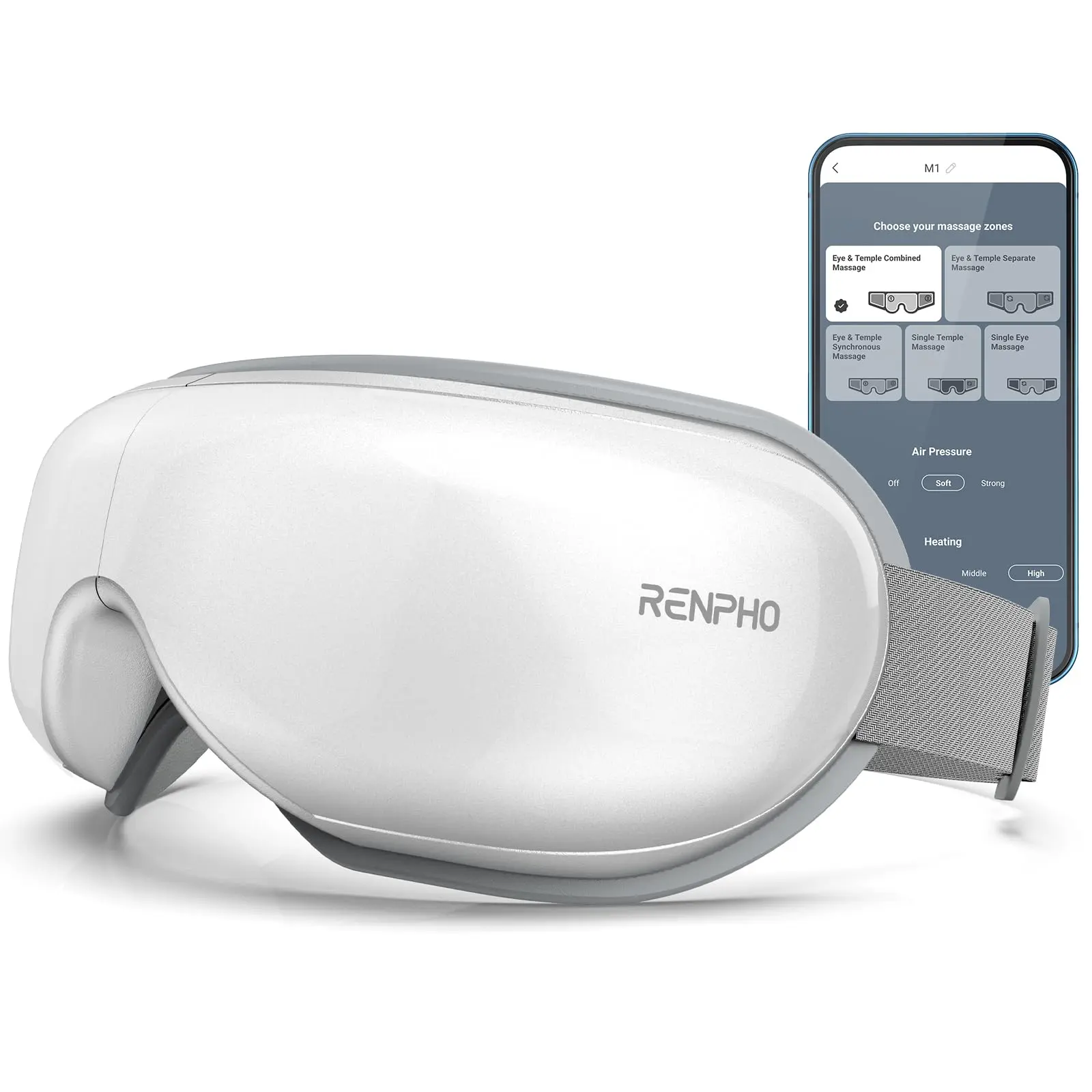 RENPHO PU Smart Heated Eye Massager - Acupressure Massage Device with App Control, Bluetooth, Touch Button, Foldable, DIY Settings, Lightweight Rechargeable Battery, Relaxing Gift for Women, Self Care Product, Self Care Products, Gifts For Women, Relaxing