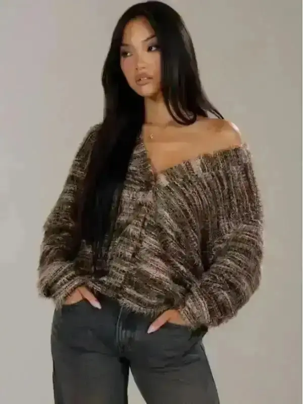 2026 Women's Oversized Textured Cardigan, Casual Fuzzy Knitwear, Womenswear, Drop Shoulder, Comfort, Christmas, Holiday Gift, Winter Clothes, Perfect for Daily Outfits, Ideal for Multiple Occasions