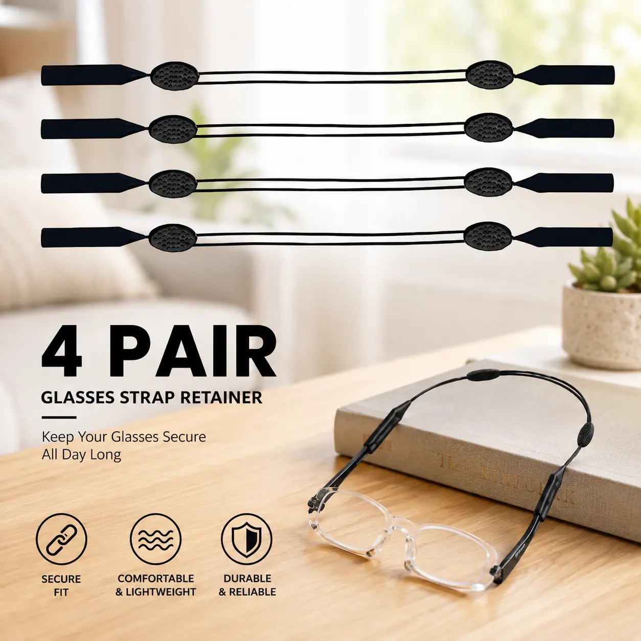 Unisex Plastic Adjustable Glasses Holder 4-Pairs Eyewear Retainer - Glasses Ear Hook, Ultra-Soft, Snug No-Slip, Sports-Ready Hold, Quick-Dry for Wet Days, Ideal for Sports, Reading, Ear Grips For Glasses, Eye Glasses Ear Grippers