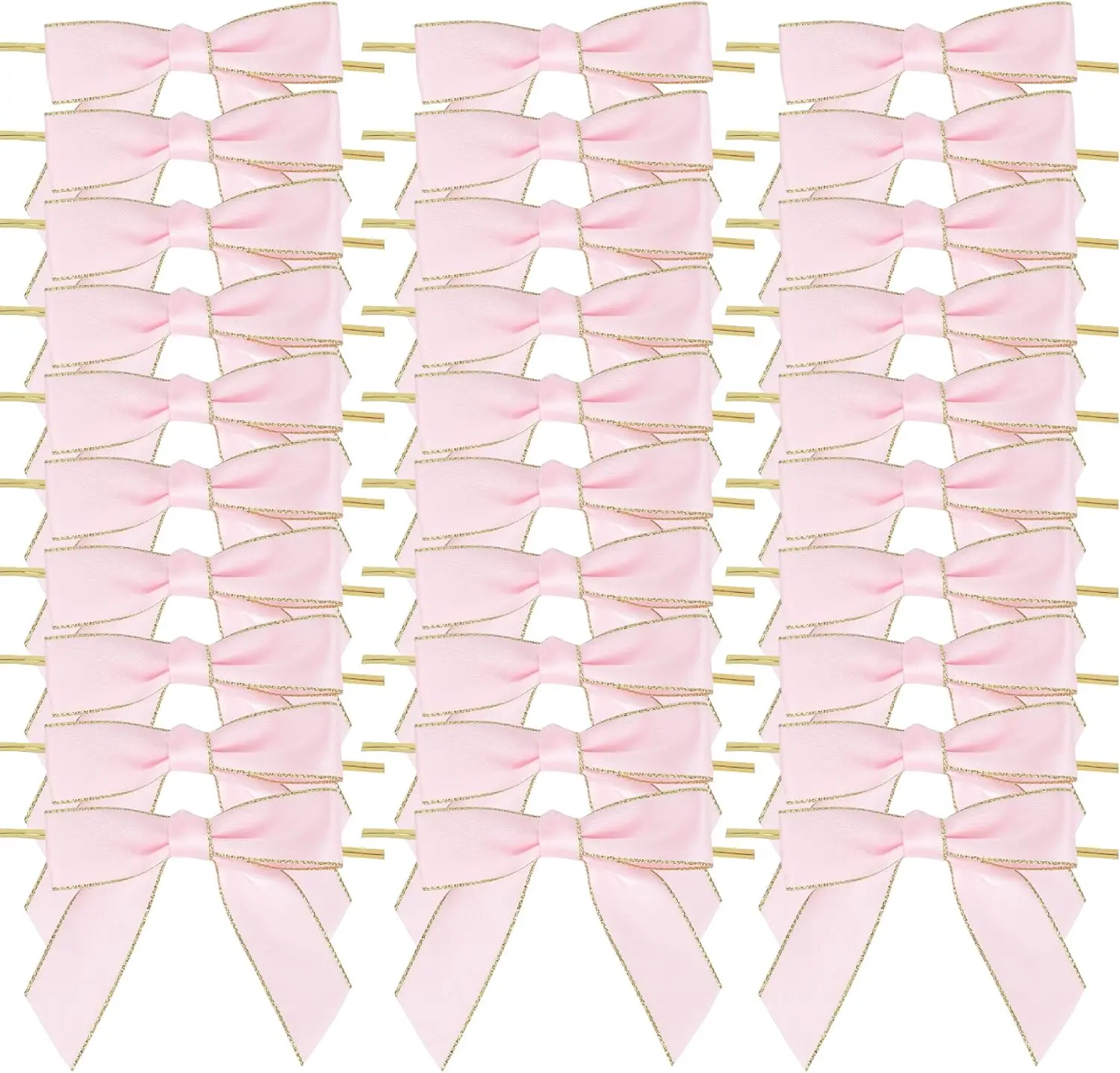 Satin Twist Tie Bows - Premade Ribbon Bows with Gold Edge for Treat Bags, Cake Pops, Crafts, Wedding Favors, Gift Wrapping, Baby Showers, Apple Candy - 50 Counts