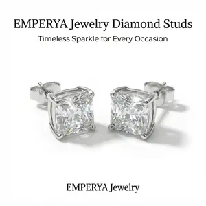 EMPERYA 1 Pair Princess Cut Diamond Earrings  Dazzling Square Solitaire Studs, Luxury High-Shine Jewelry for Women, Perfect Aesthetic Daily Accessory