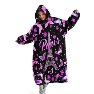 hoodie blanket，Wearable Blanket，Butterfly Pattern Hooded Blanket, Soft Wearable Blanket with Sleeves, Comfortable Sleep Cover, Christmas & Valentine's Gift，Christmas Gift,Valentine's Day gift, Cozy Hooded Blanket