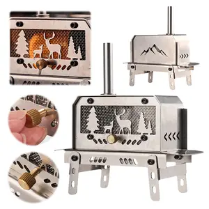 Lue's House Outdoor Firewood Stove with Chimney Wood Burning Stove Stainless Steel Camping Wood Stove for Backpacking Fishing