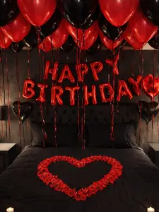 239PCS Red & Black Happy Birthday Balloon Decorations, Letter Balloon Banner, Red & Black Latex Balloons and Heart Foil Balloons for Birthday Party Backdrop Decor