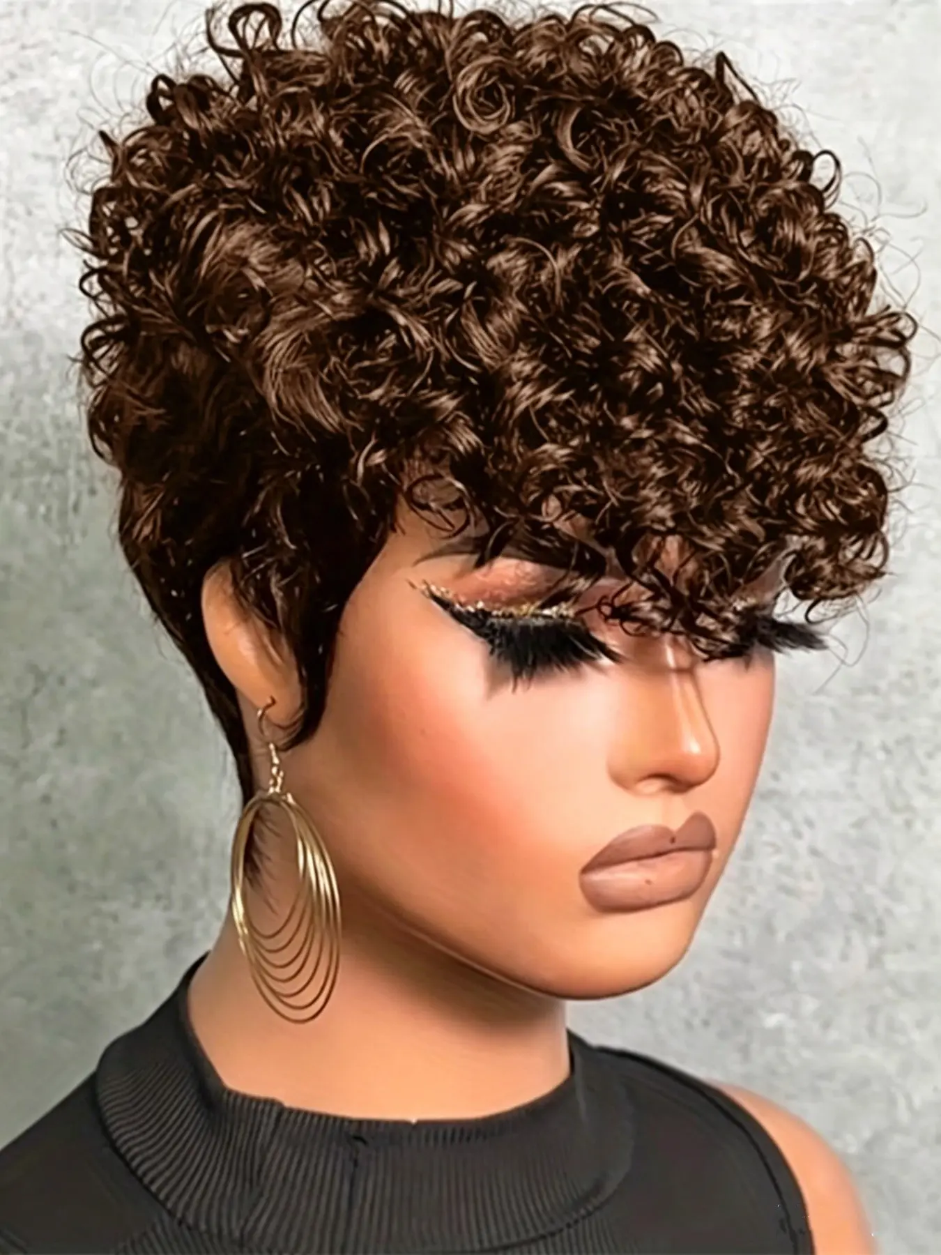 pixie wig short curly Kinky Curly Wig textured wig human hair wig machine made True Scalp Wig natural black  pixie cut human hair wigs for women daily party cosplay gift use wig
