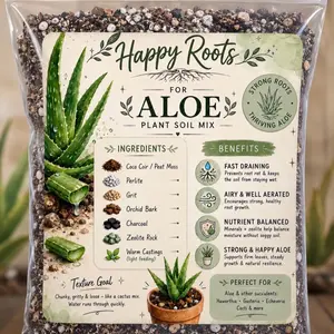 Happy Roots Eco-Friendly Aloe Vera Blend Potting Mix, Airy & Chunky Garden Soil, 1.2 Qt (5 Cups)