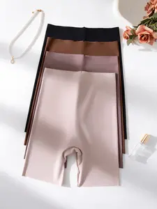 Four-Piece Set Women's High Waist Briefs, Comfortable Smooth Plain Color Seamless Underwear, Casual Low Rise Pantyhose Shorts for All Seasons