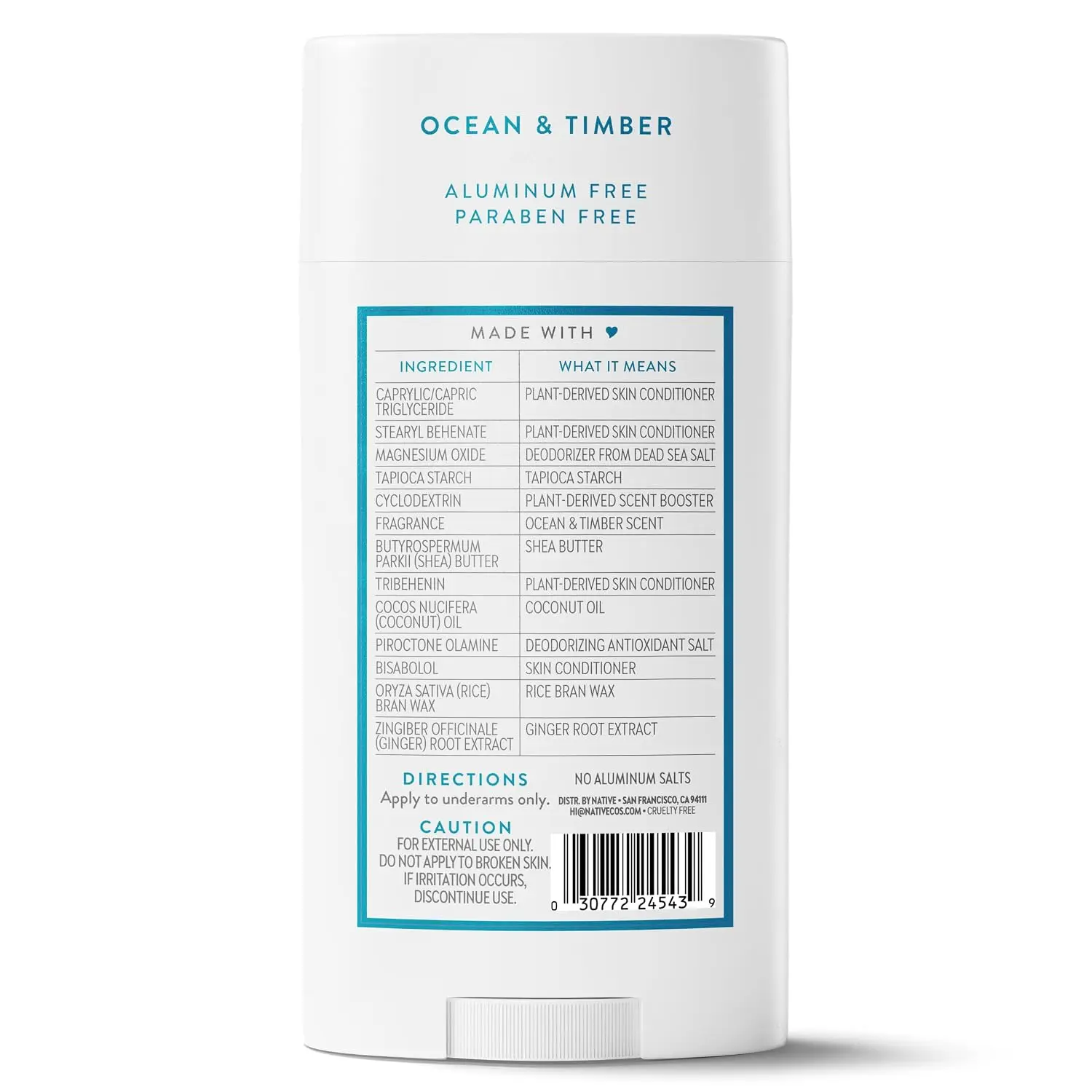 Native Aluminum Free Deodorant, Ocean & Timber, Large Size Stick, 72 Hour Odor Control, for Women & Men, Contains Naturally Derived Ingredients, 3.1 oz