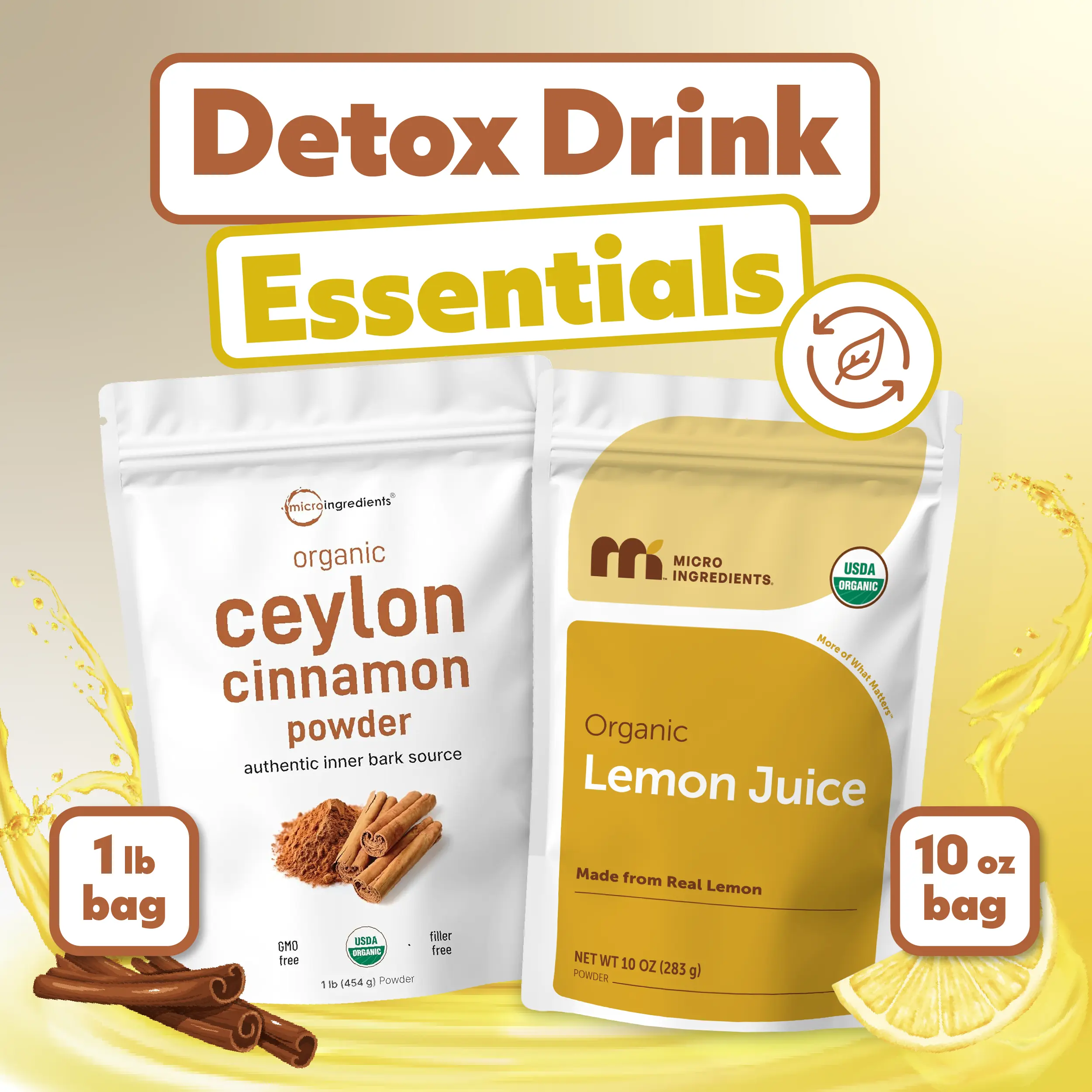 Micro Ingredients Detox Drink Essentials Bundle: Ceylon Cinnamon Powder 1lb & Lemon Juice Powder 10oz Micro Ingredients Detox Drink Essentials Bundle: Ceylon Cinnamon Powder 1lb & Lemon Juice Powder 10oz