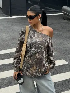 Women's Casual Loose-Fit Camo Print Long Sleeve Pullover Top, Thick Fabric Drop Shoulder Design for All Seasons Daily Wear & Vacation